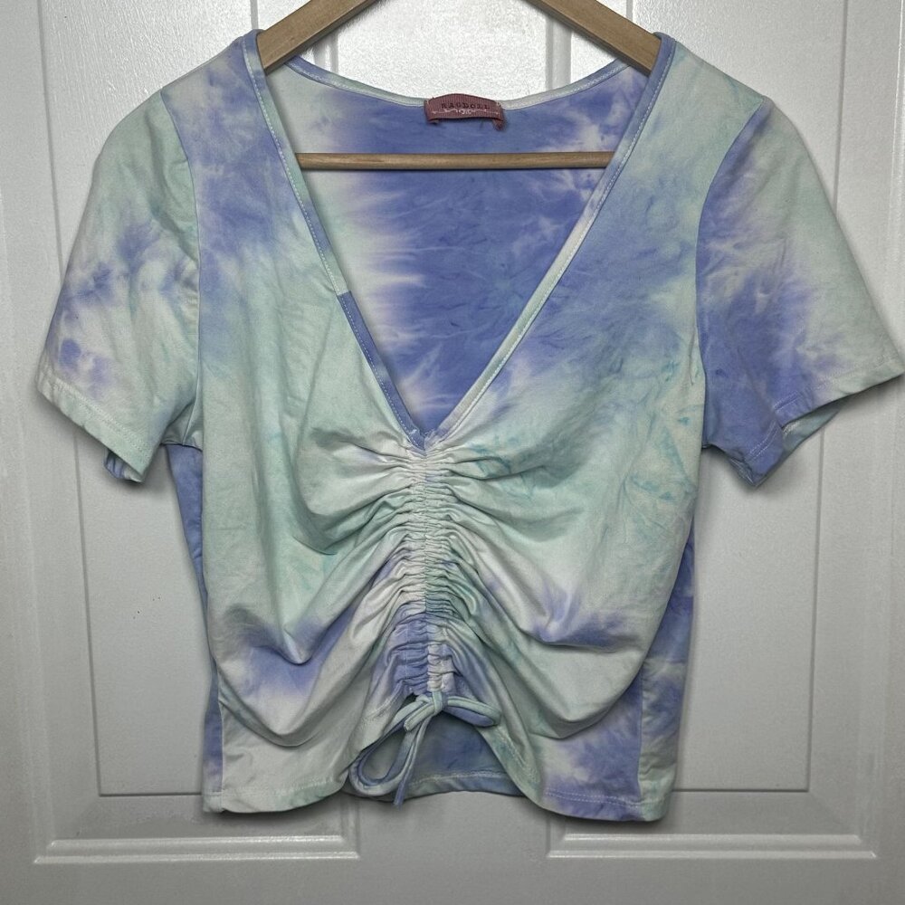 Ragdoll Rushed Front Tie-Dye Crop Top‎ in Size Medium